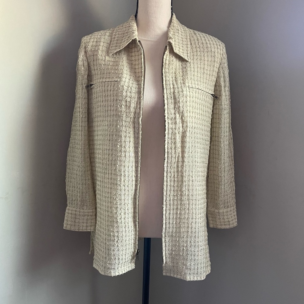 Carlise | Cream Zipper Blazer Jacket Blouse | size 4